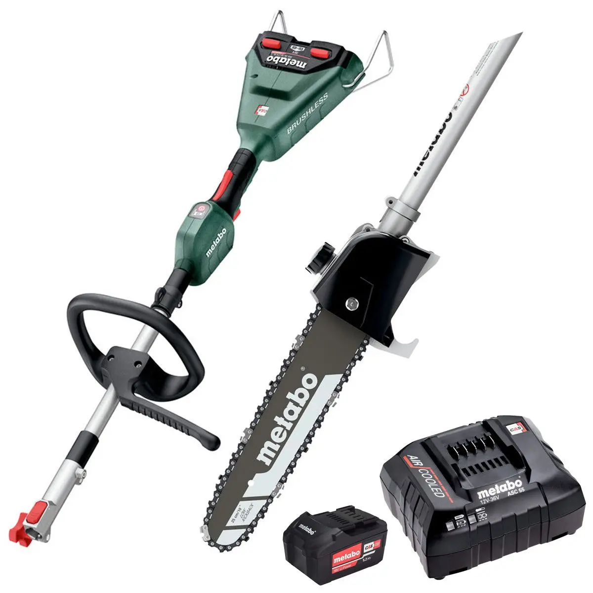 Metabo Ma 36-18 Ltx Bl Q 36V Brushless Split Shaft Multi Tool With Telescopic Pole Chainsaw Attachment & 1 X 5.2Ah Battery, Charger 1