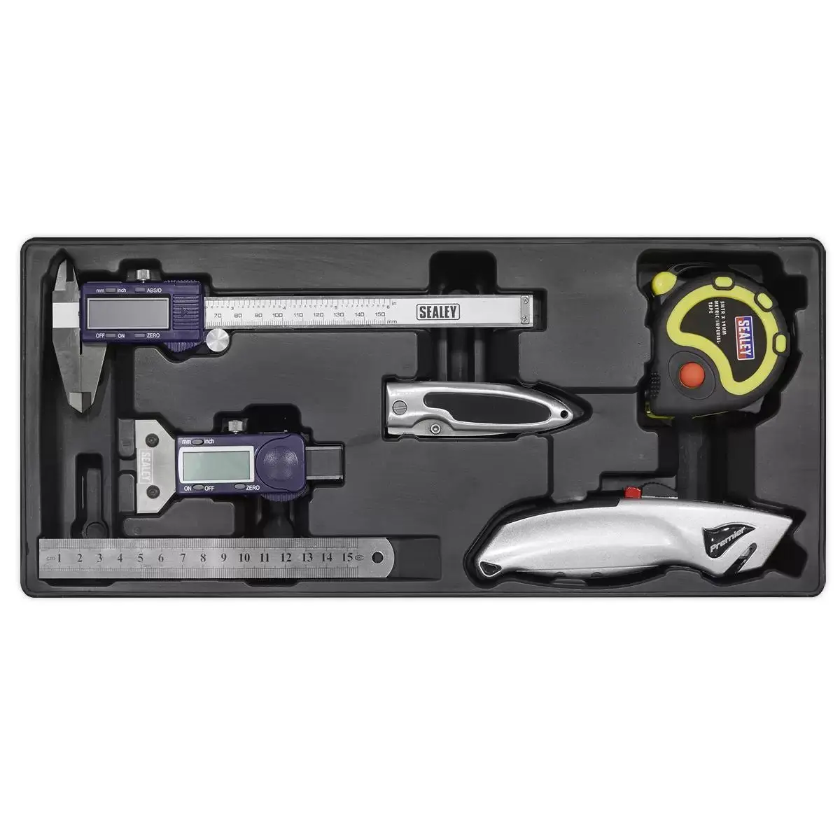 Sealey Tbt12 Tool Tray With Measuring & Cutting Set 6Pc 1