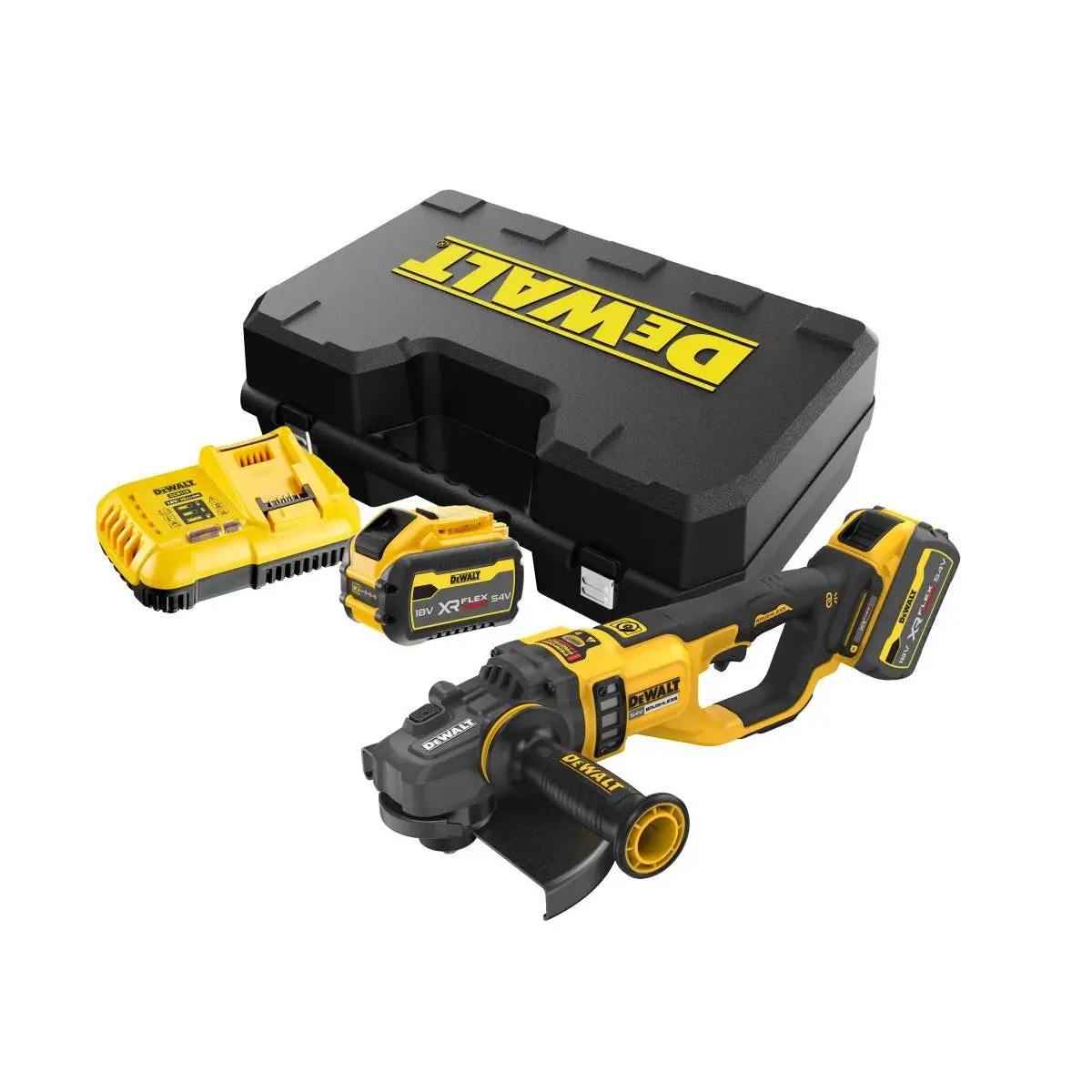 Dewalt Dcg460x2 54V Brushless Flexvolt 230Mm Angle Grinder With 2 X 9.0/3.0Ah Batteries, Charger & Case 1