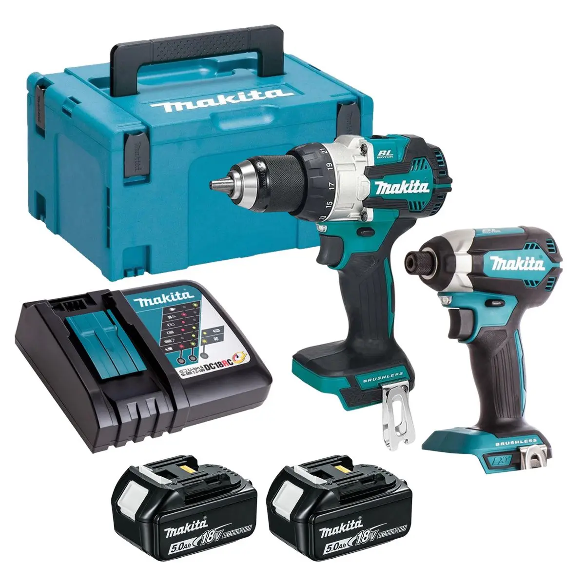Makita 18V 2 Piece Power Tool Kit With 2 X 5.0Ah Batteries T4tkit-16450 1