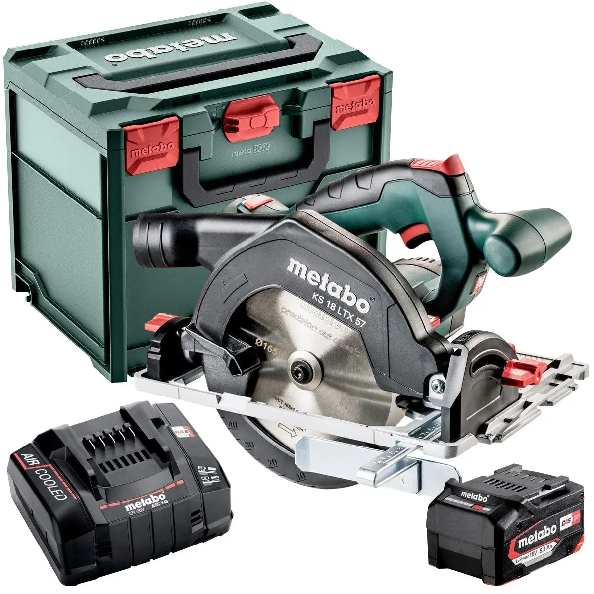 Metabo Ks 18 Ltx 57 18V 165Mm Circular Saw With 1 X 5.2Ah Battery Charger & Metabox 1
