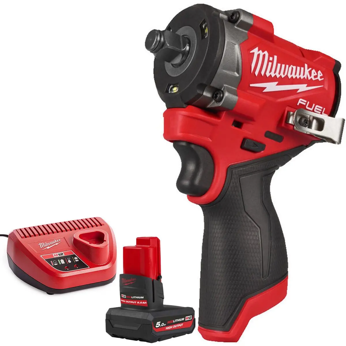 Milwaukee M12fciwf12g3-0 12V Brushless 1/2" Compact Impact Wrench With 1 X 5.0Ah Battery & Charger 1