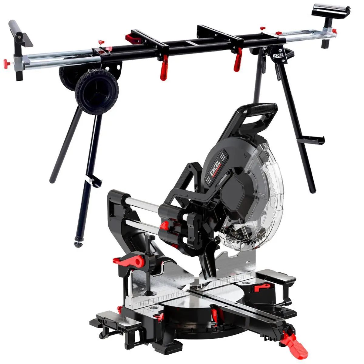 Excel 305Mm Sliding Mitre Saw 240V/2000W With Led Light & Universal Wheel Stand 1