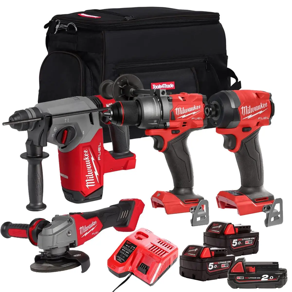 Milwaukee M18fpp25z-503B 18V Brushless 4 Piece Power Tool Kit With 3 X Batteries Charger & Bag 1