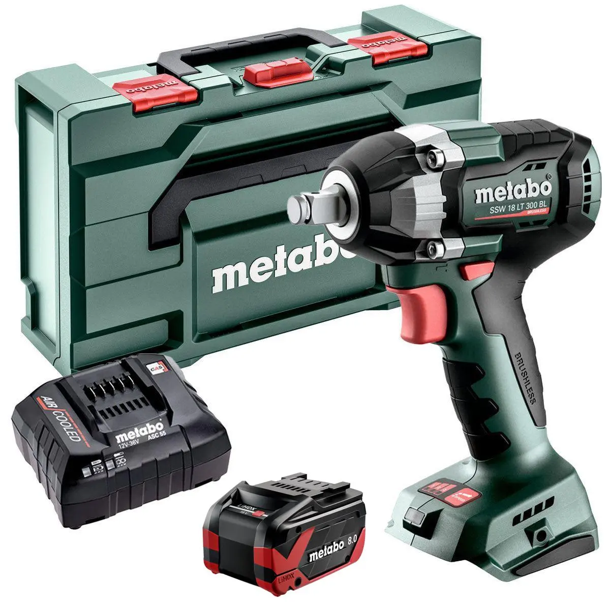 Metabo Ssw 18 Lt 300 Bl 18V Brushless 1/2" Impact Wrench With 1 X 8.0Ah Battery Charger & Metabox 1