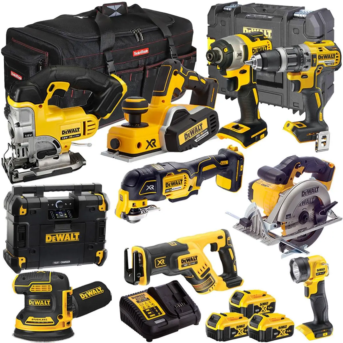 Dewalt 18V 10 Piece Power Tool Kit With 3 X 5.0Ah Battery & Charger T4tkit-9680 1