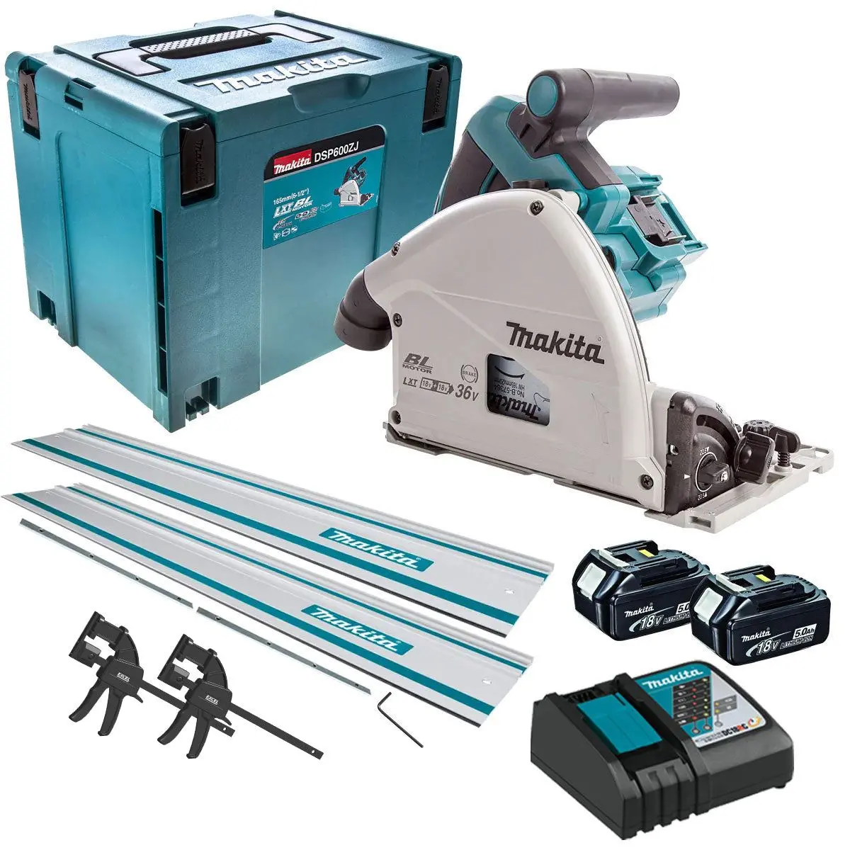 Makita Dsp600tj 36V Brushless Plunge Saw 2 X 5.0Ah Batteries & Accessories Set 1