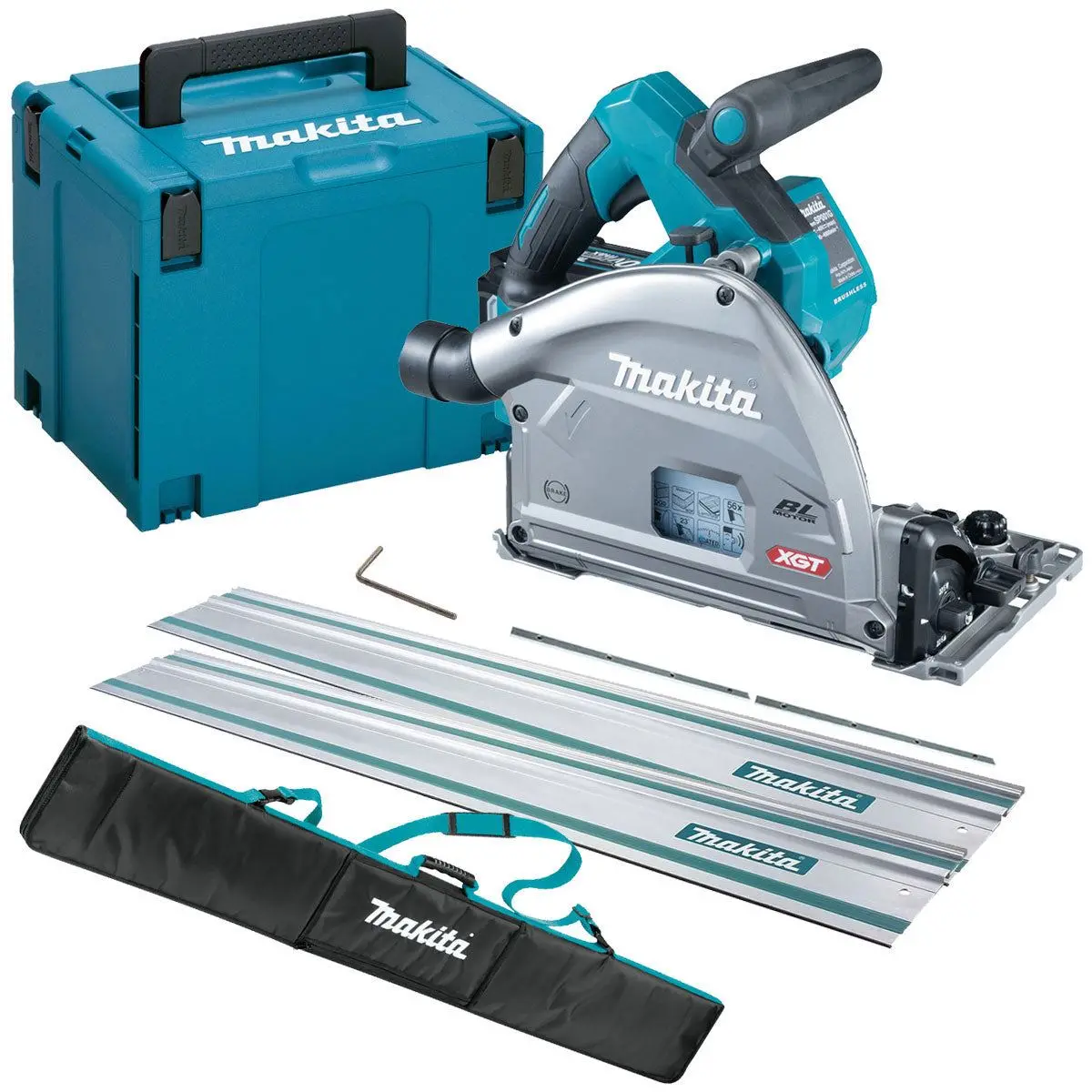 Makita Sp001gz03 40Vmax Brushless 165Mm Plunge Saw Body Only With 2 X 1.5M Guide Rail & Case + Rail Bag 1