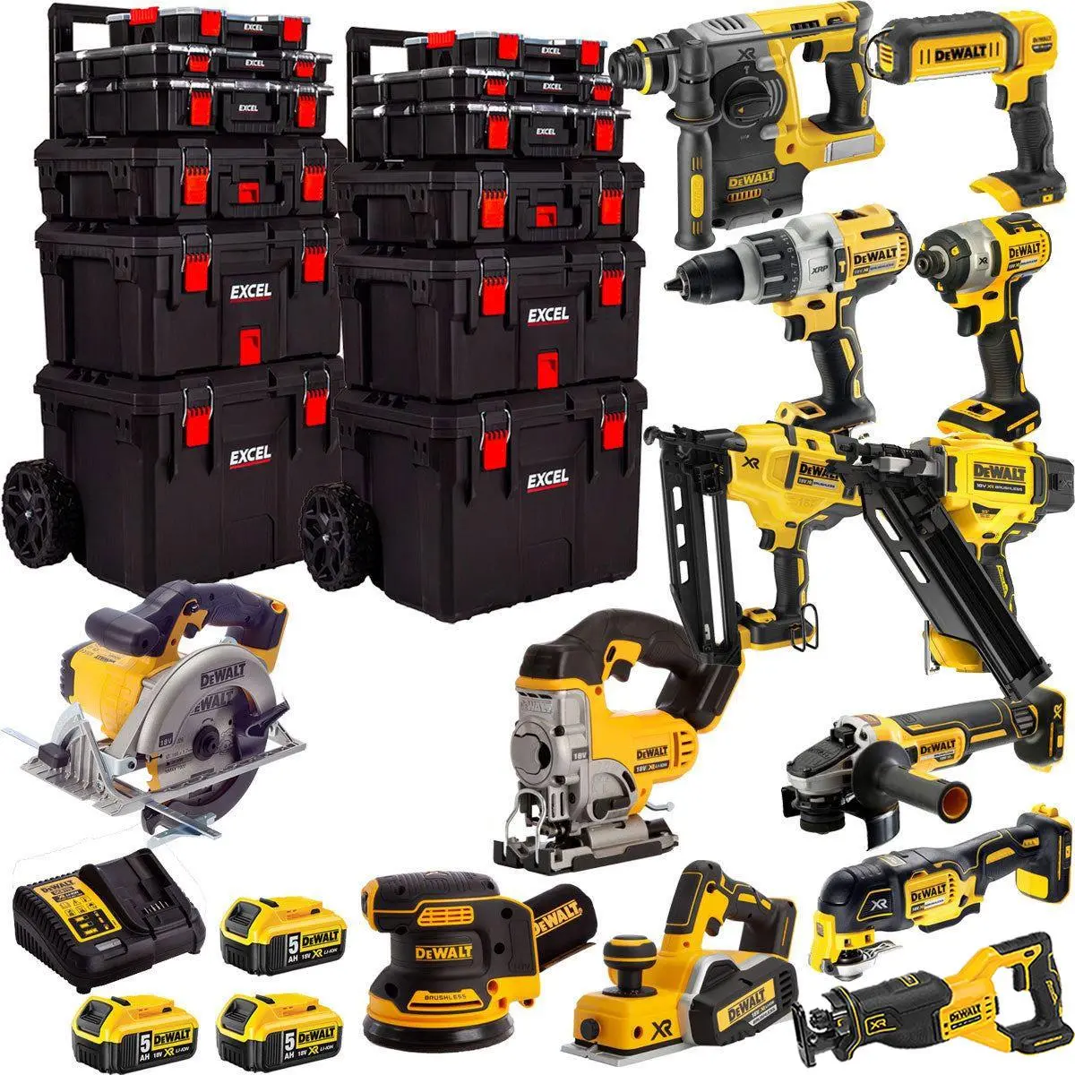 Dewalt 18V 13 Piece Power Tool Kit With 3 X 5.0Ah Batteries & Trolley Toolbox 1