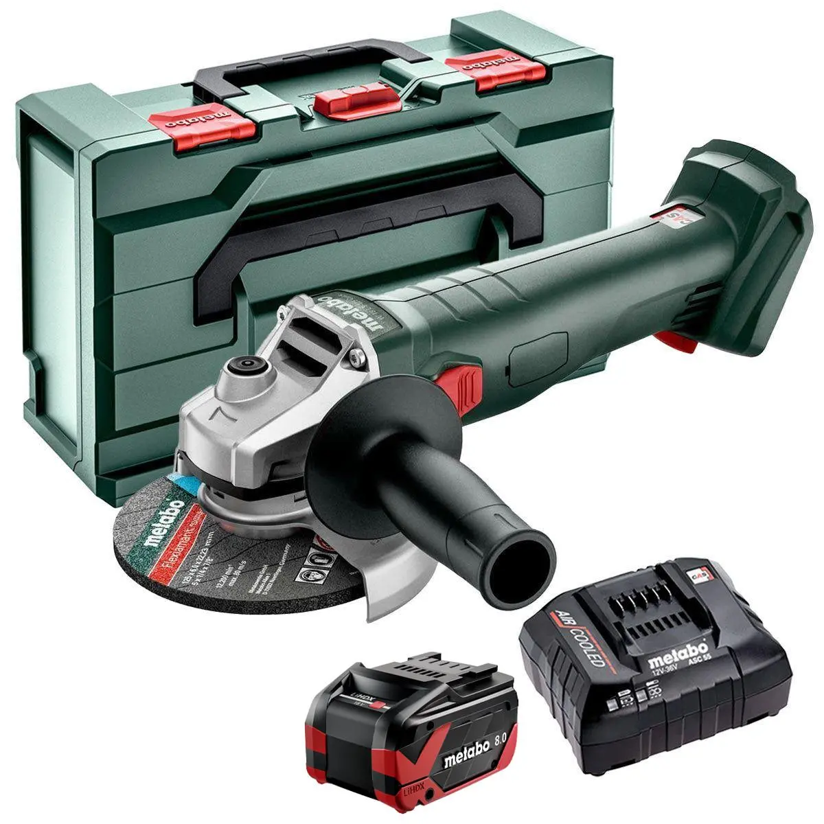 Metabo W 18 L 9-125 18V 125Mm Angle Grinder With 1 X 8.0Ah Battery Charger & Metabox 1