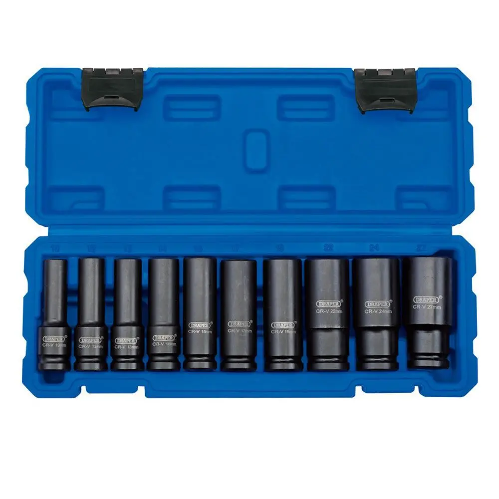 Draper 1/2" Square Drive Impact Socket Metric Deep Set Of 10 Piece - 83096 1