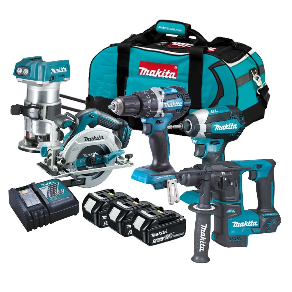 Makita 18V 5 Piece Brushless Power Tool Kit With 3 X 5.0Ah Battery Charger & Wheeled Tool Bag T4tkit-4244 1
