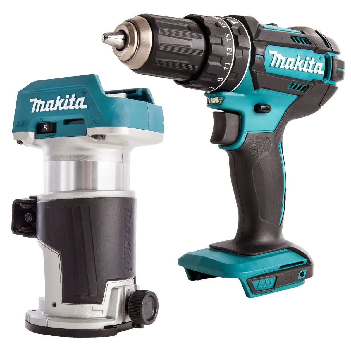 Makita 18V 2 Speed Combi Drill & Brushless Router Trimmer T4tkit-476 1