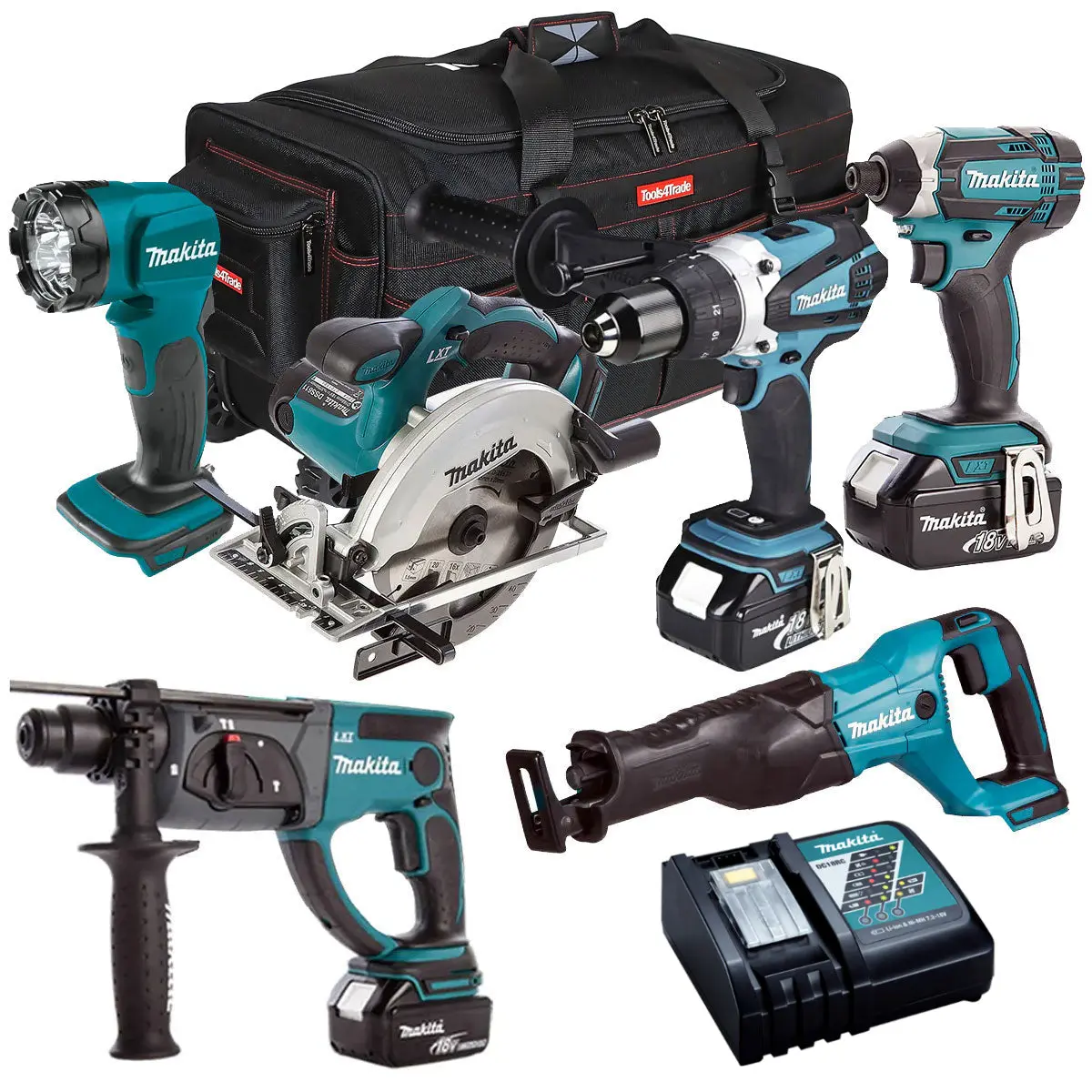 Makita 18V 6 Piece Tool Kit 3 X 5.0Ah Batteries & Charger T4tkit-4304 1