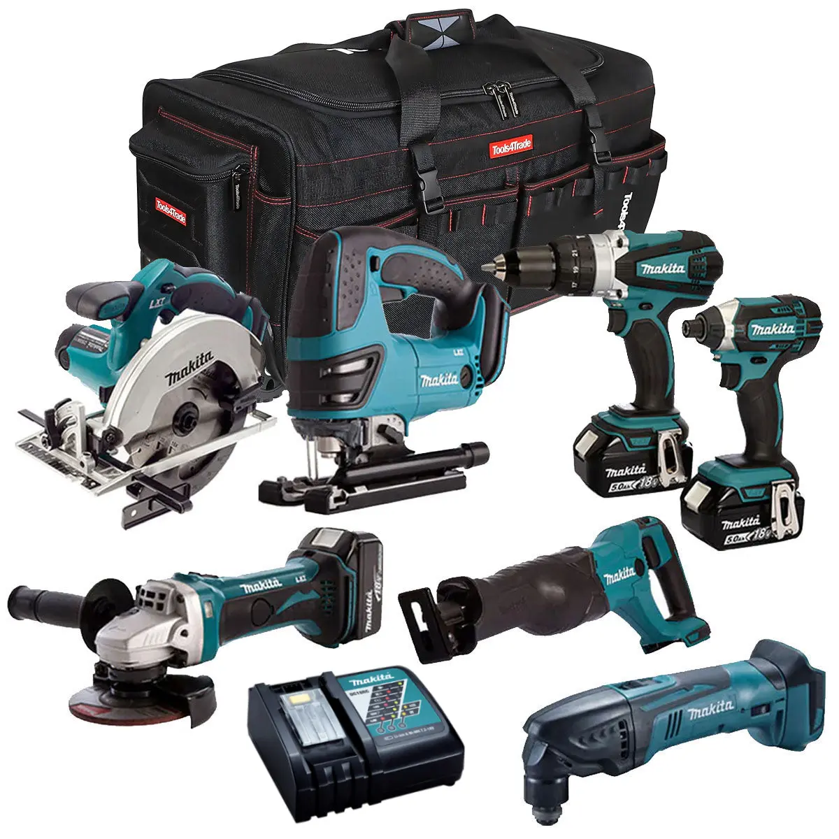 Makita 18V 7 Piece Tool Kit With 3 X 5.0Ah Batteries & Charger T4tkit-4377 1
