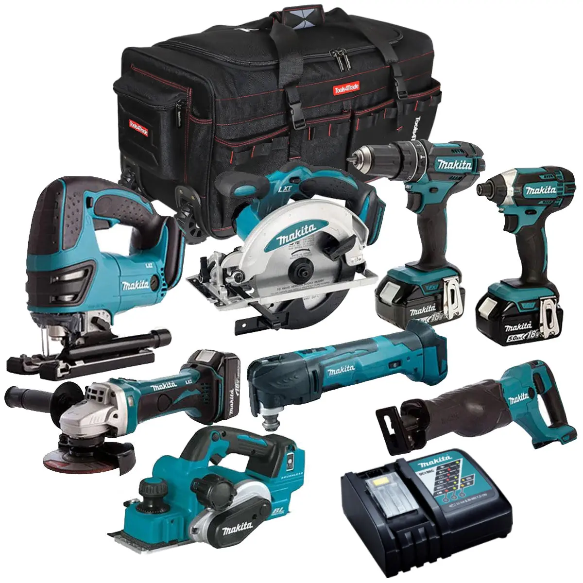 Makita 18V 8 Piece Tool Kit 3 X 5.0Ah Batteries & Charger T4tkit-4395 1