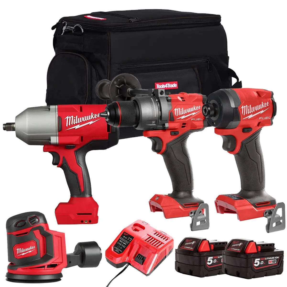 Milwaukee M18fpp22z-502B 18V 4 Piece Power Tool Kit With 2 X 5.0Ah Batteries Charger & Bag 1