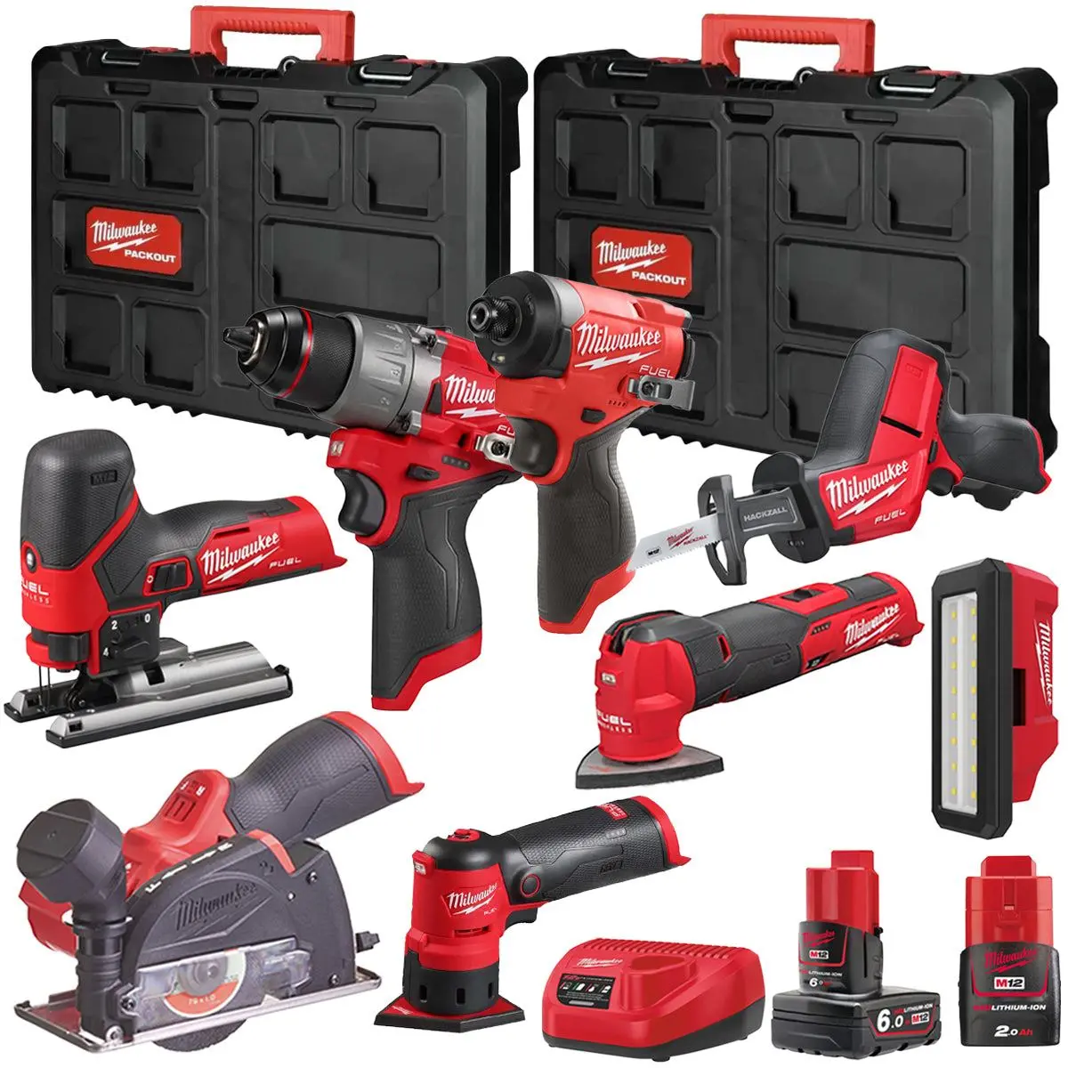 Milwaukee M12fpp7b2-638P 12V Fuel 8 Piece Powerpack Tool Kit With 1 X 6.0Ah & 2.0Ah Batteries, Charger & Case 1