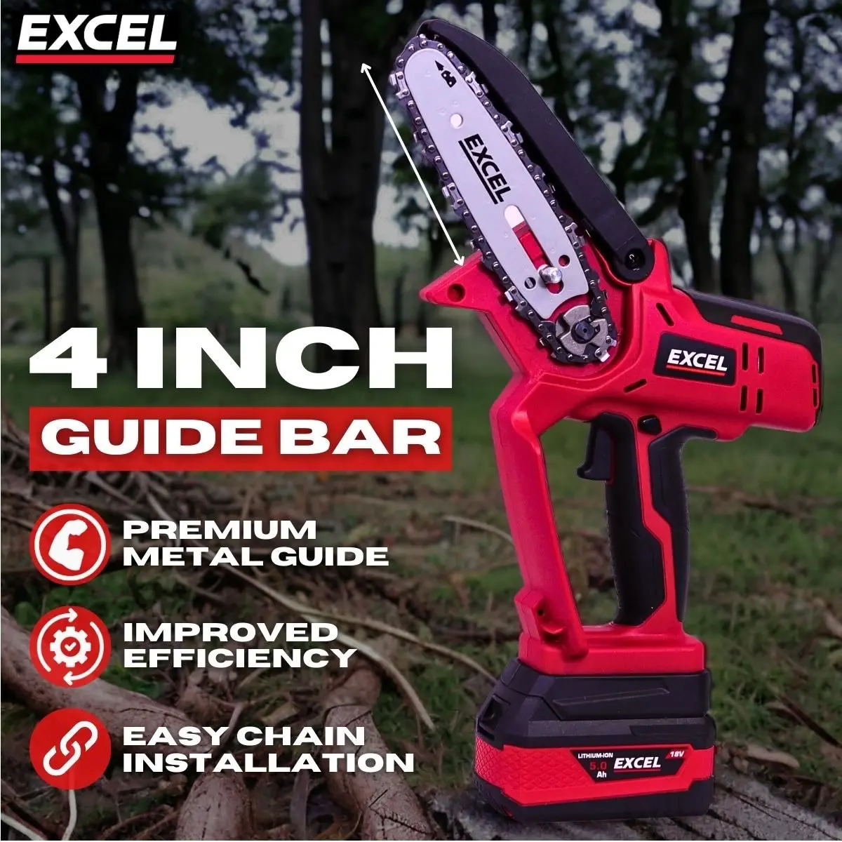 Excel 18V Cordless Mini Chain Saw With 1 X 2.0Ah Battery & Charger 2