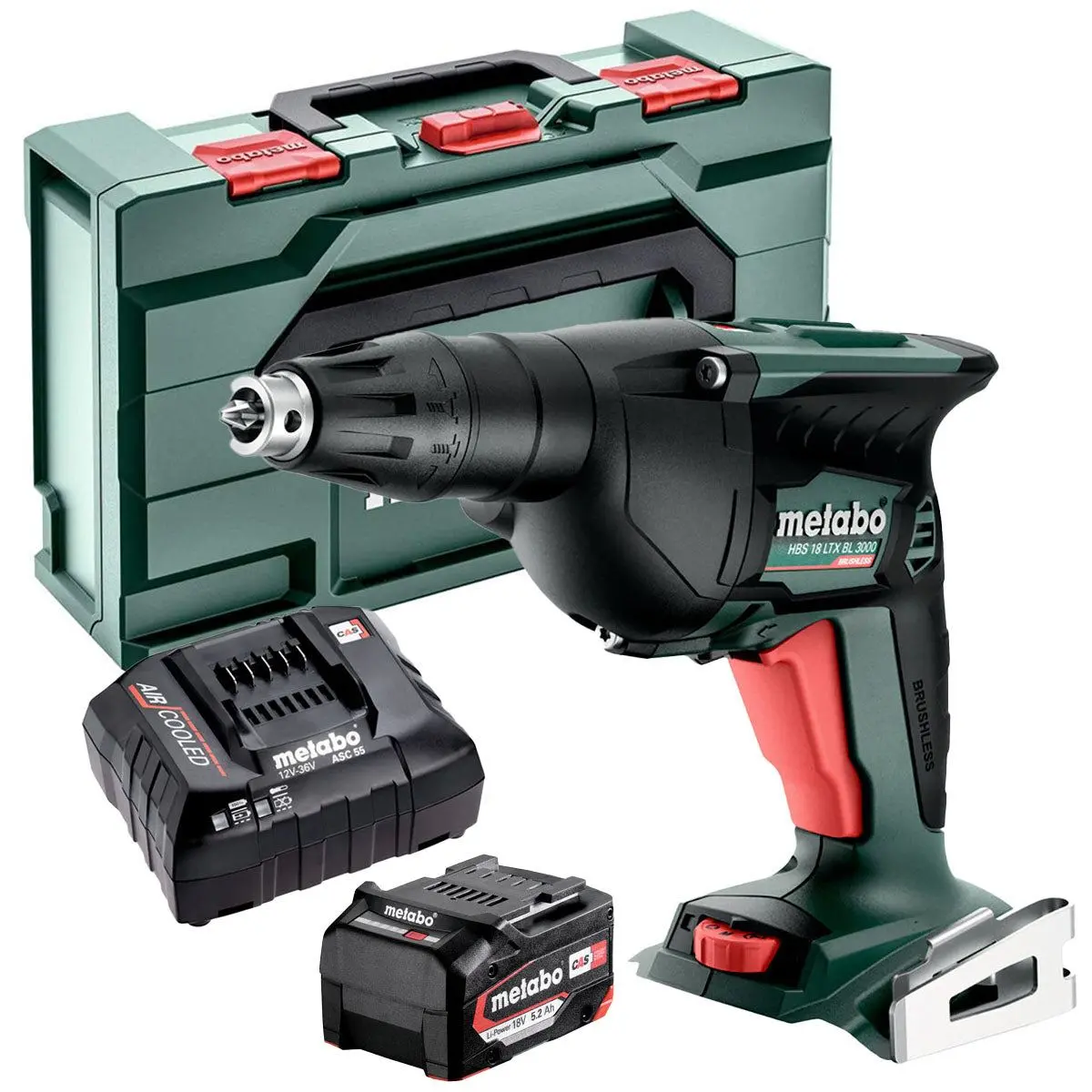 Metabo Hbs 18 Ltx Bl 3000 18V Brushless Drywall Screwdriver With 1 X 5.2Ah Battery Charger & Metabox 1