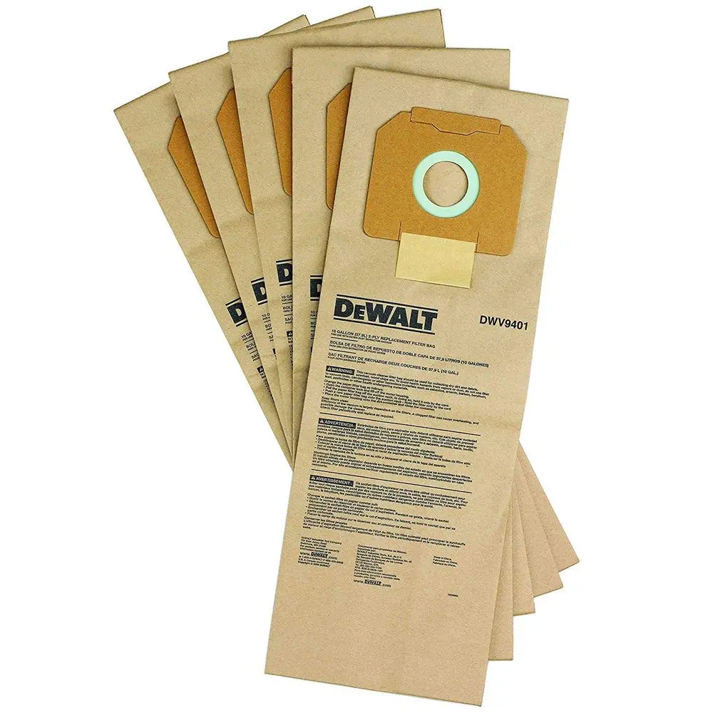 Dewalt Dcv9401-Xj Paper Bags For Dcv586m Dust Extractor Pack Of 5 1