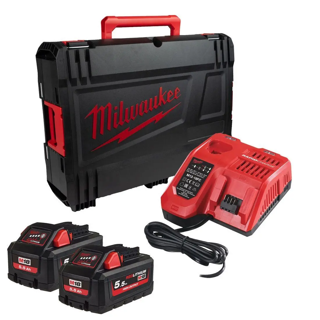 Milwaukee M18hnrg-552X 18V High Output Battery & Charger Kit With 2 X 5.5Ah Battery, Charger & Case 4933480683 1