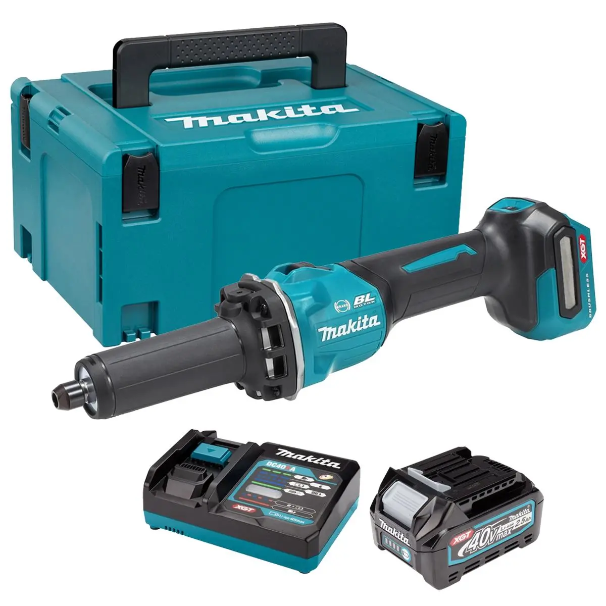 Makita Gd001gz01 40V Max Xgt Brushless Die Grinder With 1 X 2.5Ah Battery Charger & Case 1