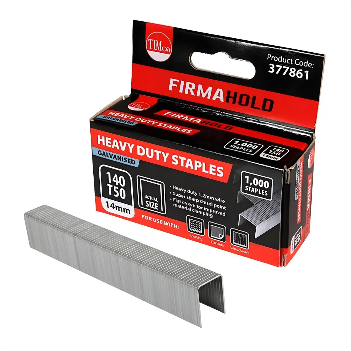 Firmahold 14Mm Heavy Duty Chisel Point Galvanised Staples Pack Of 1000 - 377861 1