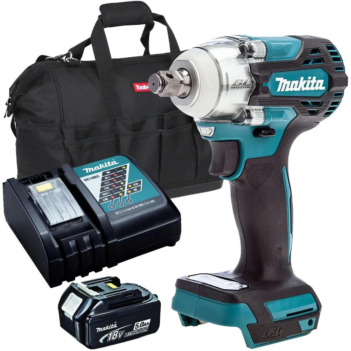 Makita Dtw300z 18V 1/2" Brushless Impact Wrench With 1 X 5.0Ah Battery Charger & Tool Bag 1