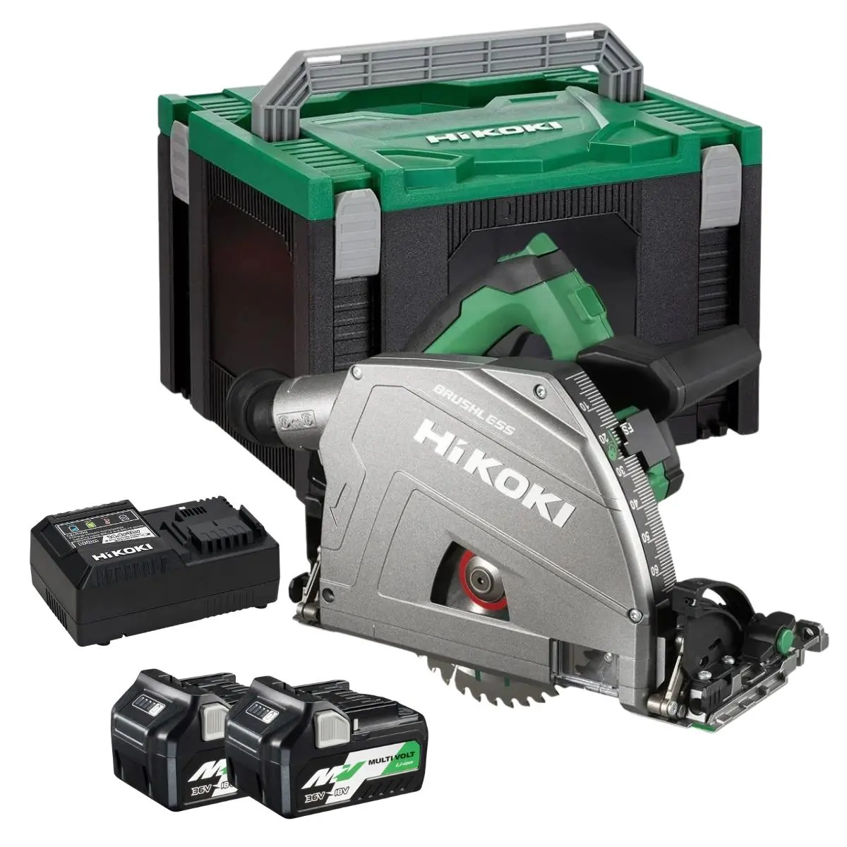 Hikoki C3606dpaw2z 36V Multivolt Brushless Plunge Saw With 2 X 2.5Ah/5.0Ah Battery Charger & Case 1