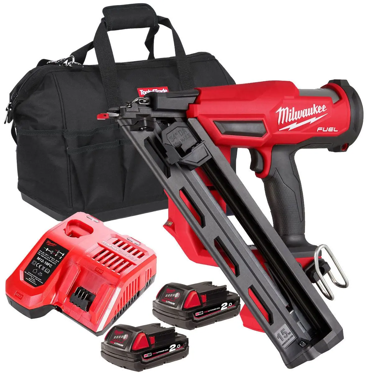 Milwaukee M18fn15ga-0 18V Brushless Angled Finish Nailer 15Ga With 2 X 2.0Ah Batteries & Charger In Bag 1