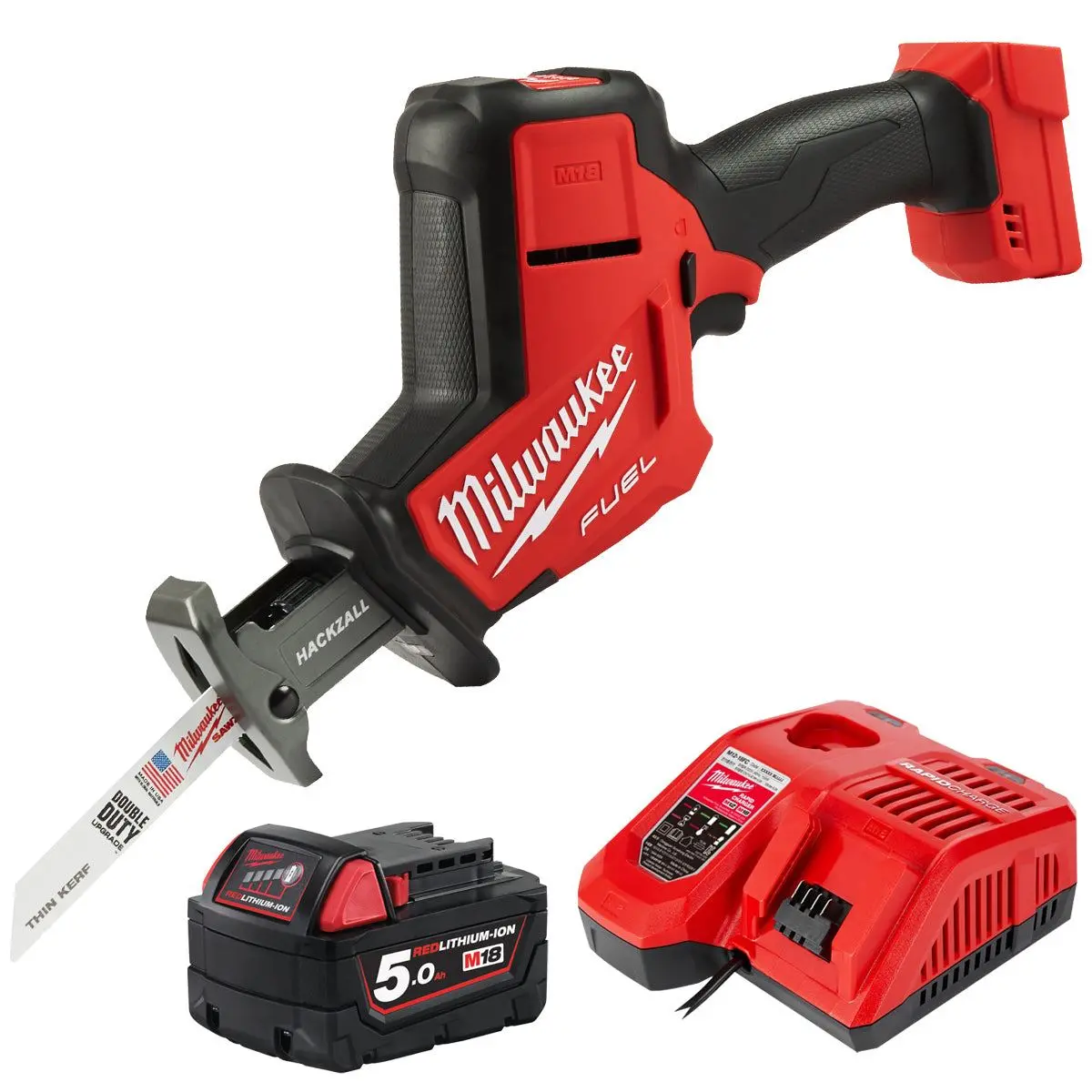 Milwaukee M18fhz-0 18V Fuel Brushless Hackzall Reciprocating Saw With 1 X 5.0Ah Battery & Charger 1
