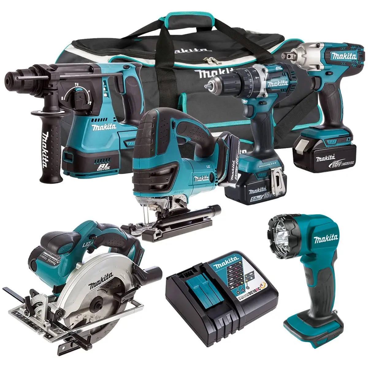 Makita T4t6052pt 18V Lxt 6 Piece Kit 3 X 5.0Ah Batteries With Charger 1