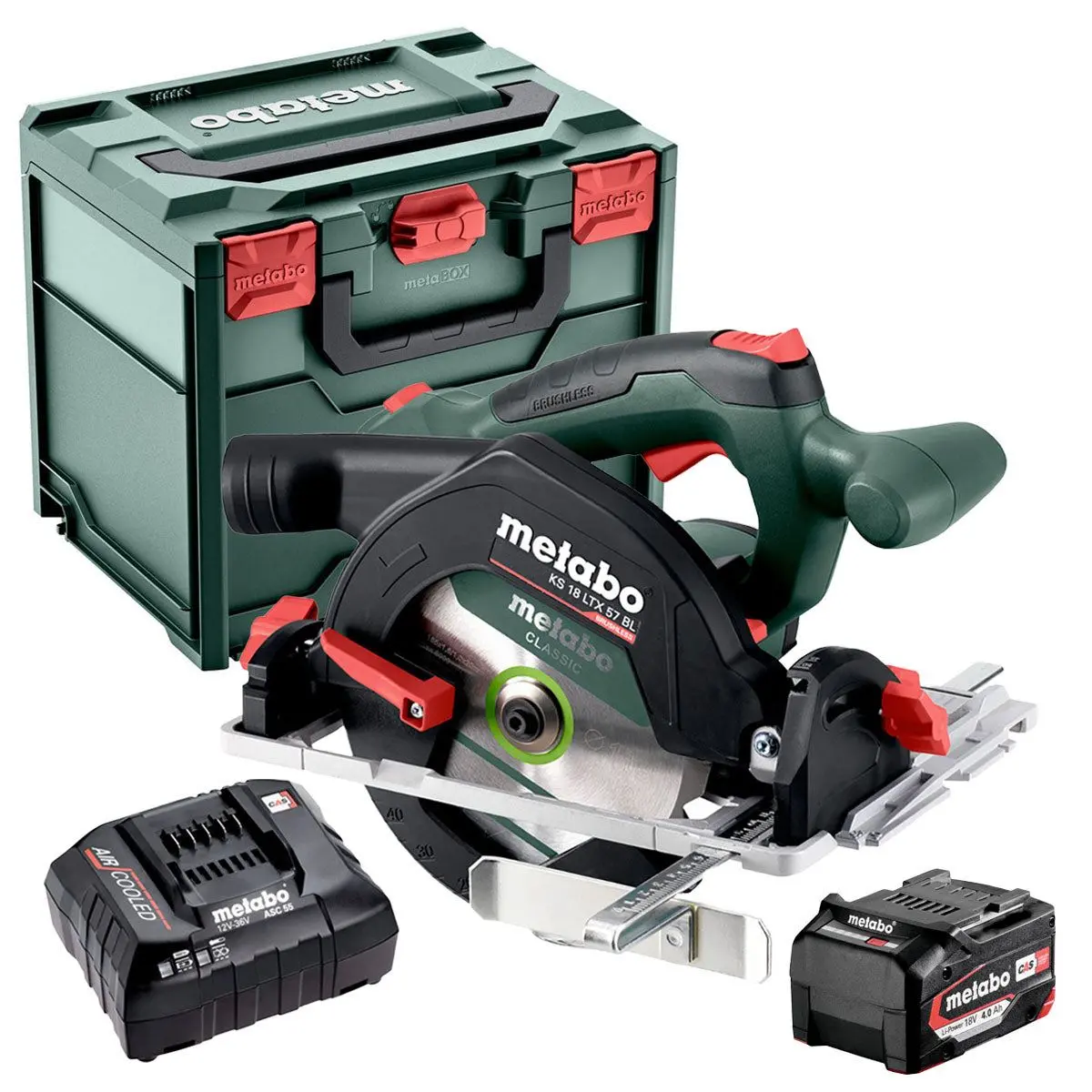 Metabo Ks 18 Ltx 57 Bl 18V Brushless 165Mm Circular Saw With 1 X 4.0Ah Battery Charger & Metabox 1