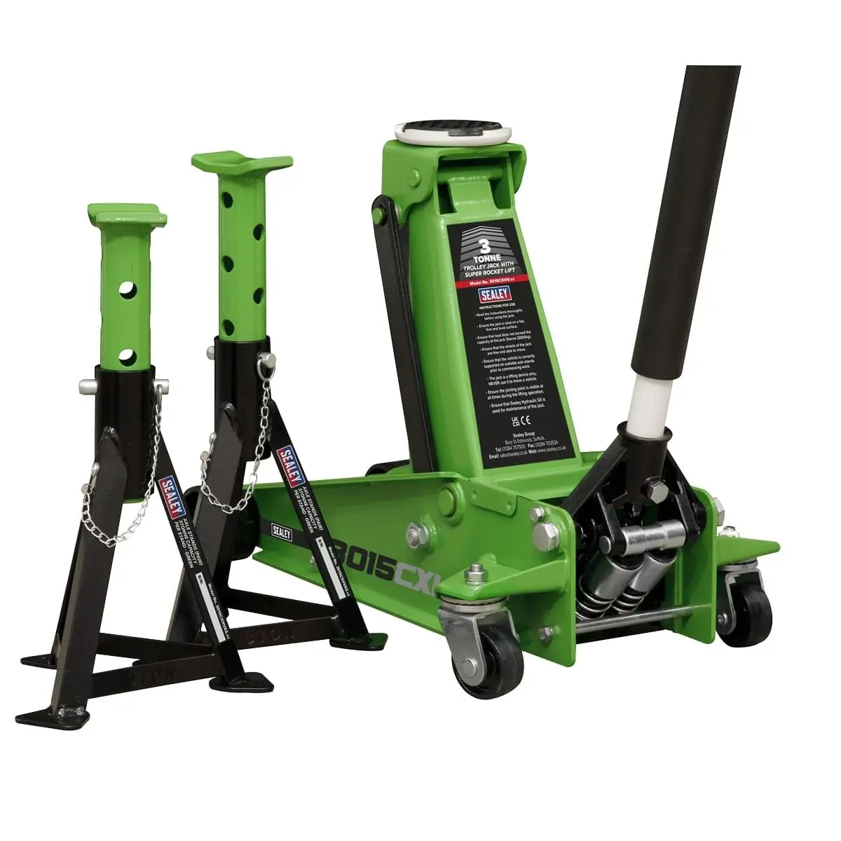Sealey 3015Cxhv 3Tonne Trolley Jack Axle Stands 3Tonne Capacity Per Stand Hi-Vis 2