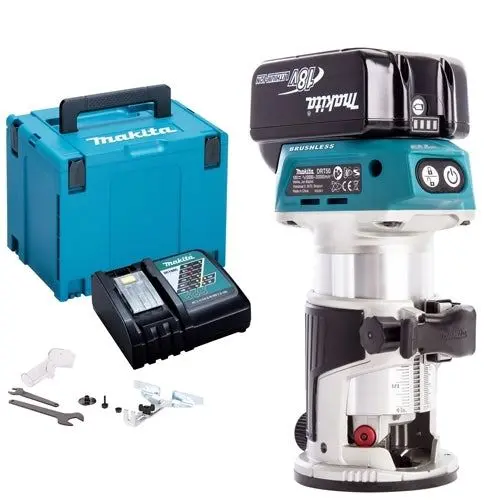 Makita Drt50zj 18V Brushless Router Trimmer With 1 X 5.0Ah Battery & Charger In Case 1