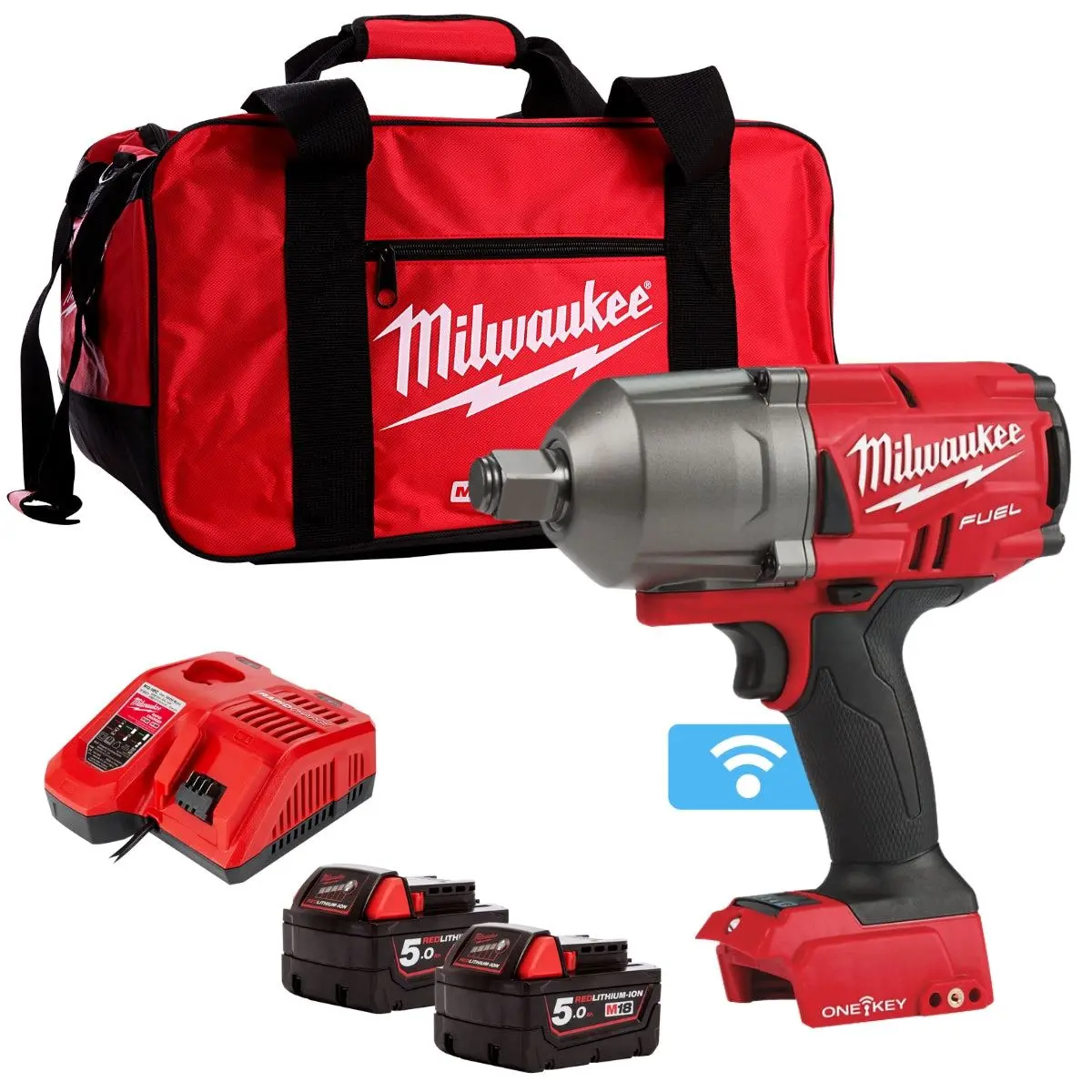 Milwaukee M18onefhiwf34-502B 18V Fuel 3/4" Impact Wrench With 2 X 5.0Ah Battery Charger & Bag 4933459731 1