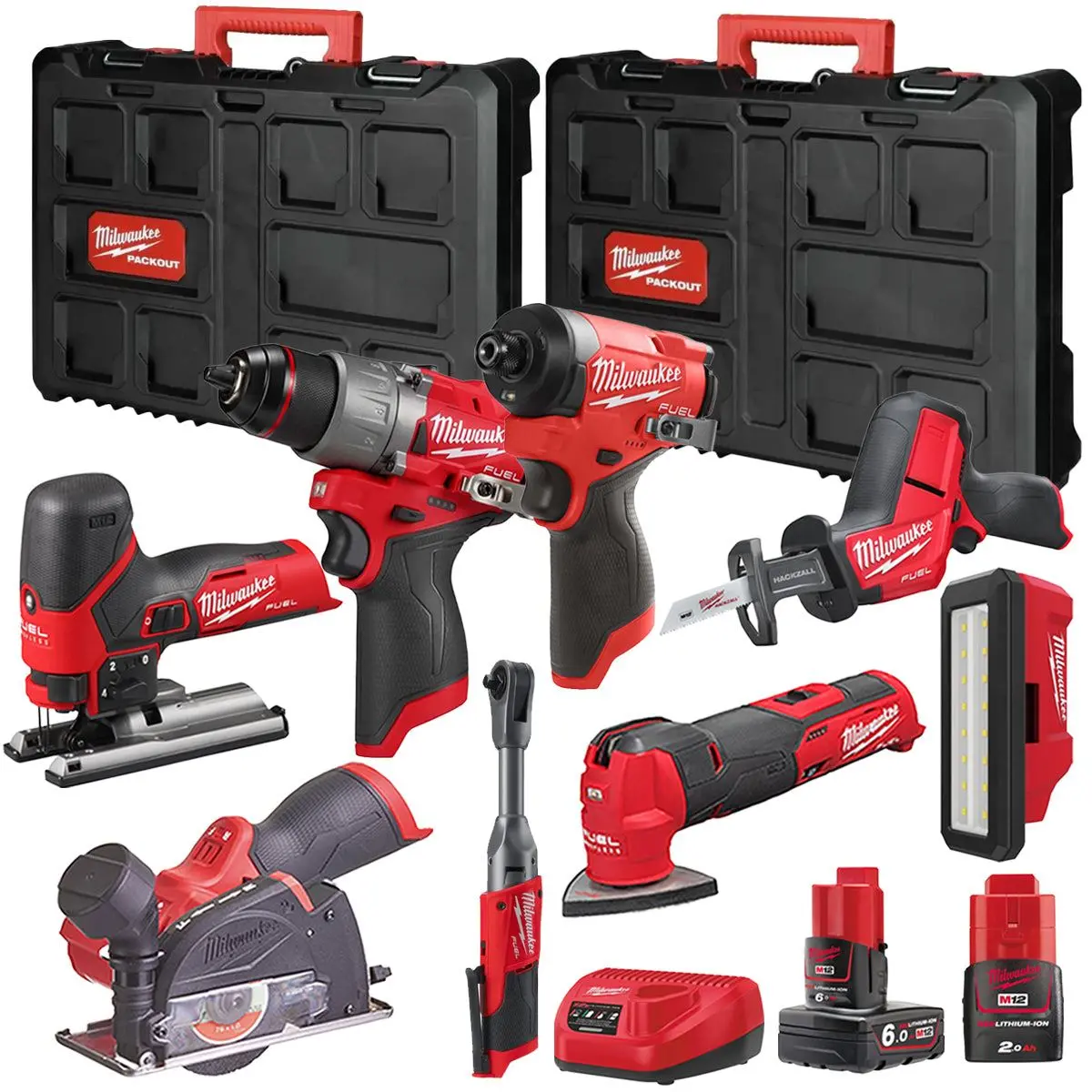 Milwaukee M12fpp7b2-649P 12V Fuel 8 Piece Powerpack Tool Kit With 1 X 6.0Ah & 2.0Ah Batteries, Charger & Case 1