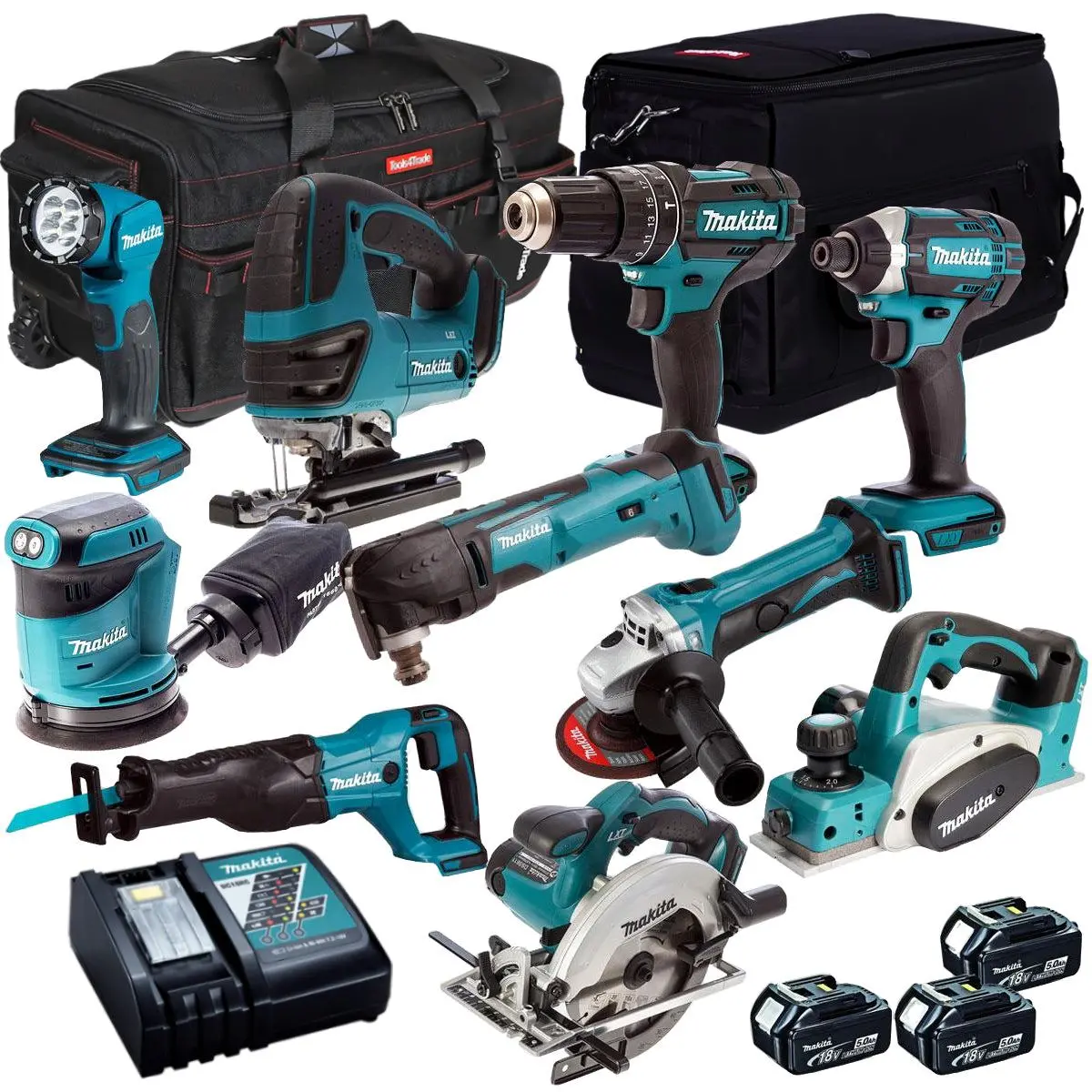 Makita 18V 10 Piece Power Tool Kit With 3 X 5.0Ah Batteries Charger T4tkit-262 1