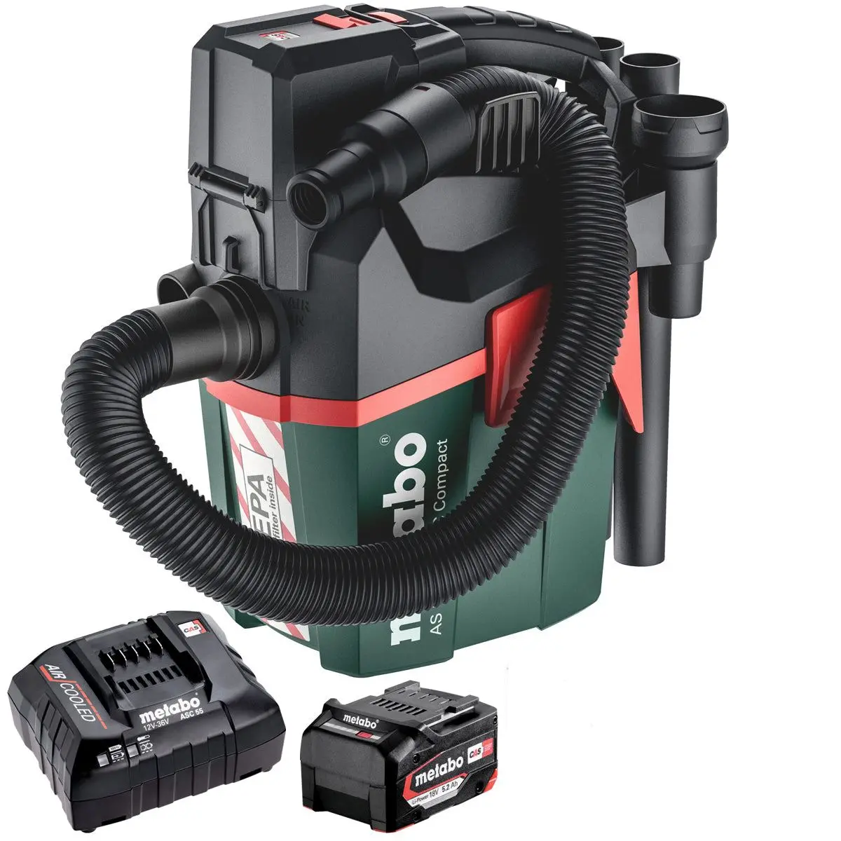 Metabo As 18 Hepa Pc 18V Compact Vacuum Cleaner With 1 X 5.2Ah Battery & Charger 1