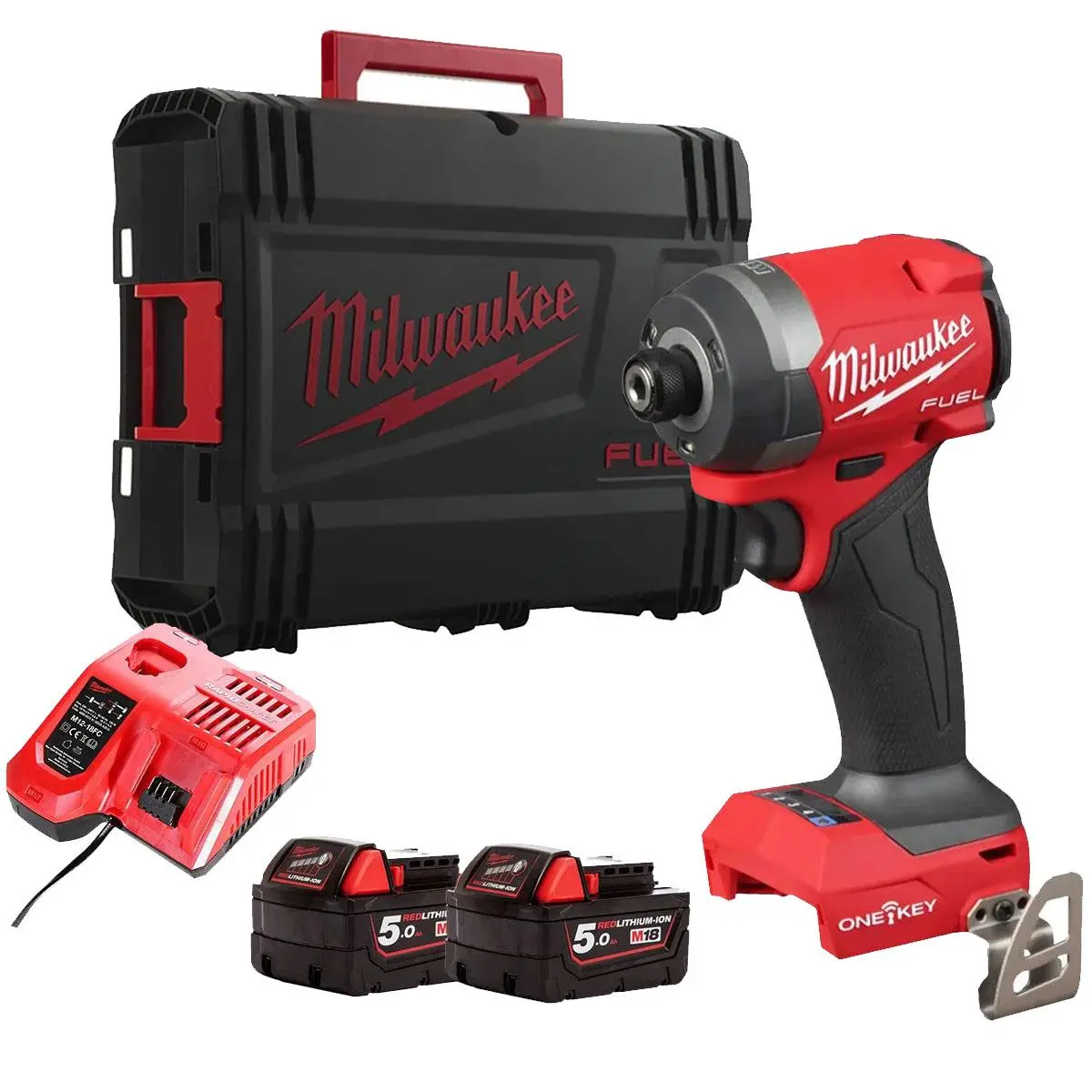 Milwaukee M18oneid3-502X Fuel 18V Brushless 1/4" Impact Driver With 2 X 5.0Ah Batteries, Charger & Empty Tool Box (Without Inlay) 1