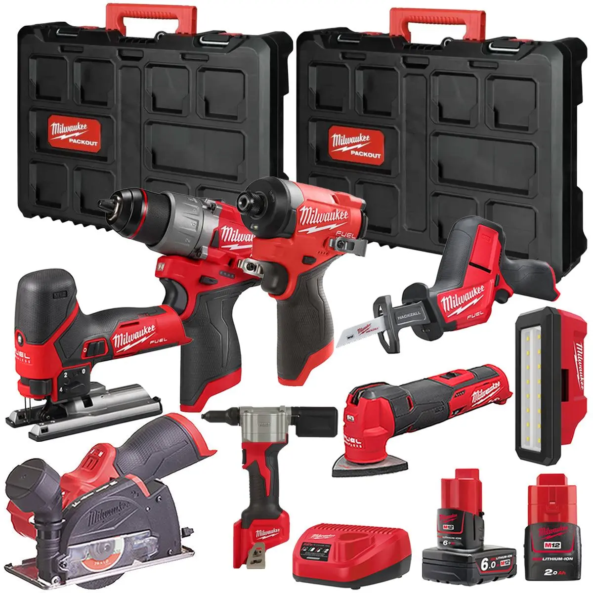 Milwaukee M12fpp7b2-656P 12V Fuel 8 Piece Powerpack Tool Kit With 1 X 6.0Ah & 2.0Ah Batteries, Charger & Case 1