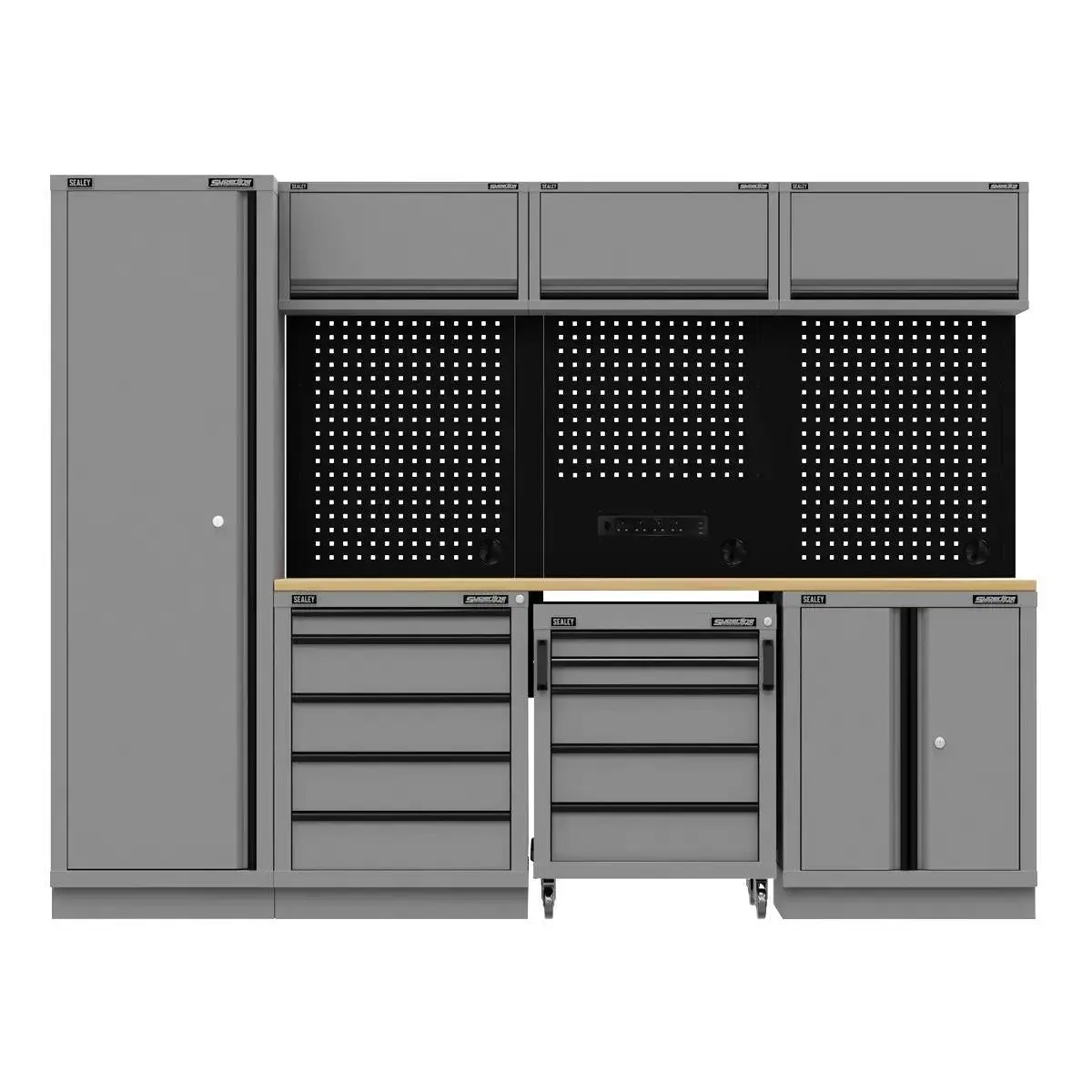 Sealey Apmsbestack02w Superline Pro Black Edition Storage System With Rubber Wood Worktop 2.64M 1