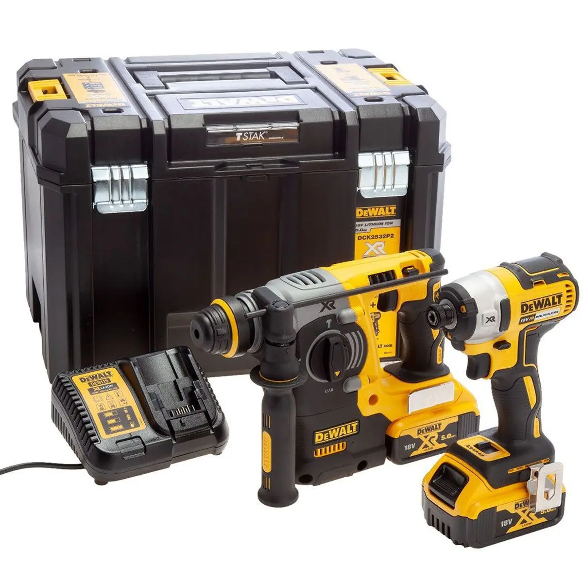Dewalt Dck2532p2 18V Xr Brushless Sds+ Hammer Drill & Impact Driver With 2 X 5.0Ah Battery Charger & Tstak Case 1