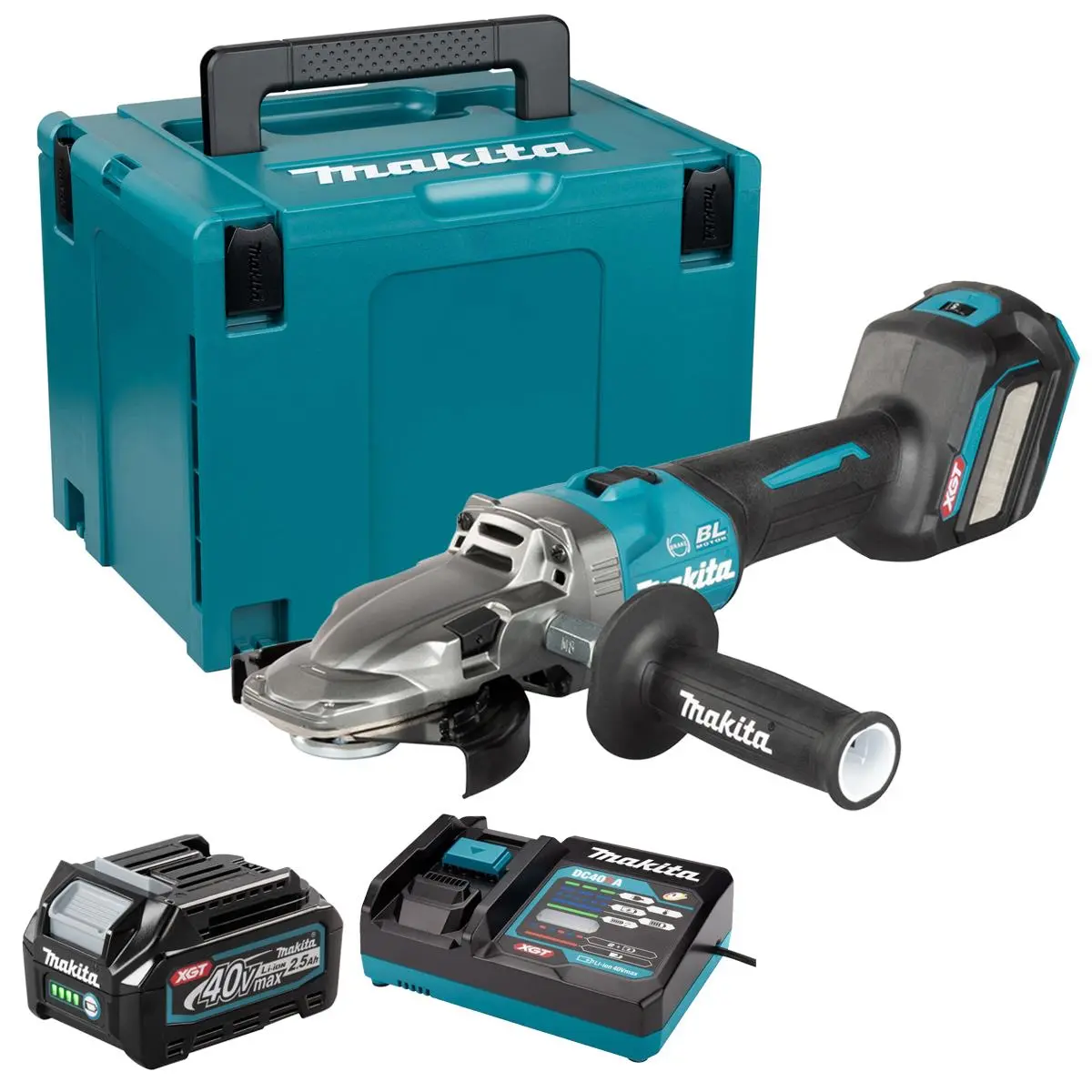 Makita Ga055gz01 40V Max Xgt Brushless Angle Grinder With 1 X 2.5Ah Battery Charger & Case 1