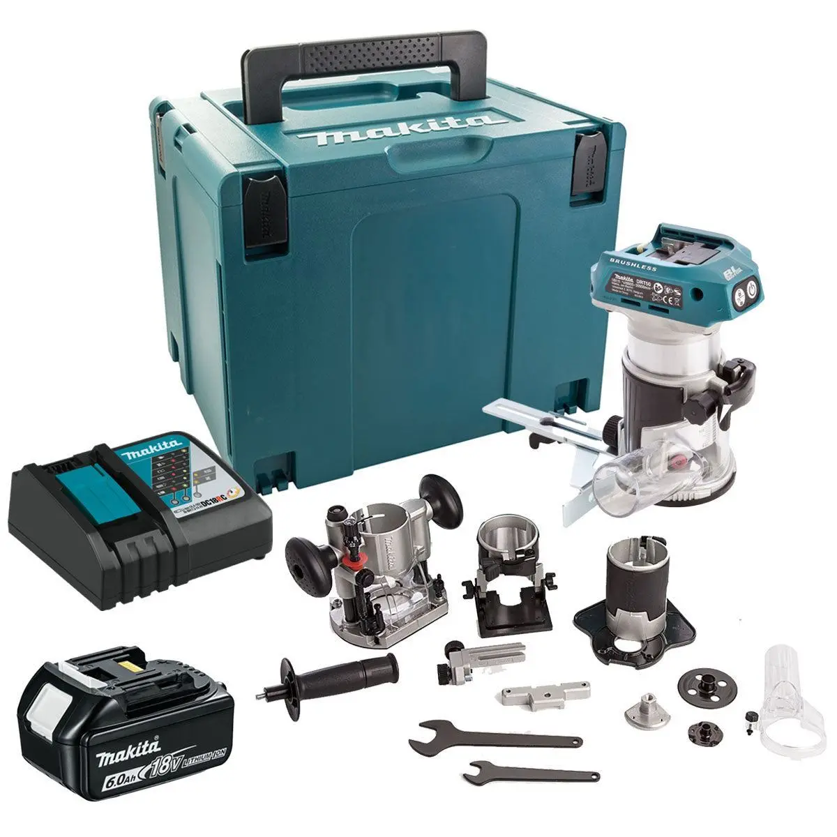 Makita Drt50zjx3 18V Lxt Brushless 1/4" Router Trimmer Body With 1 X 6.0Ah Battery Charger & Case 1