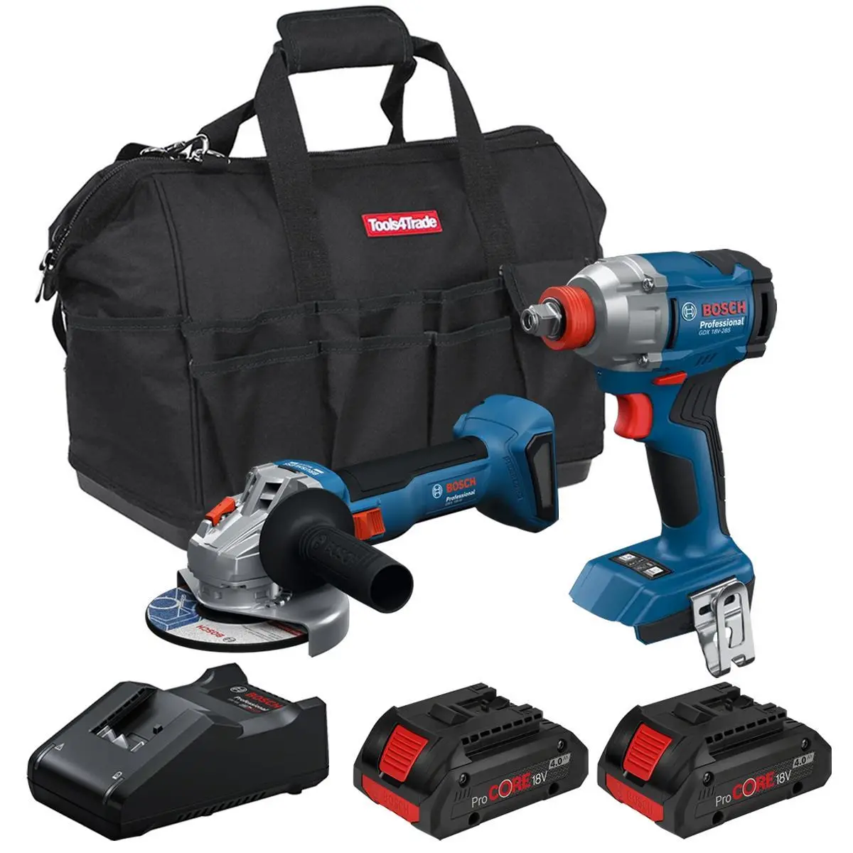 Bosch 18V Brushless Angle Grinder & Impact Wrench With 2 X 4.0Ah Battery Charger T4tkit-28124 1