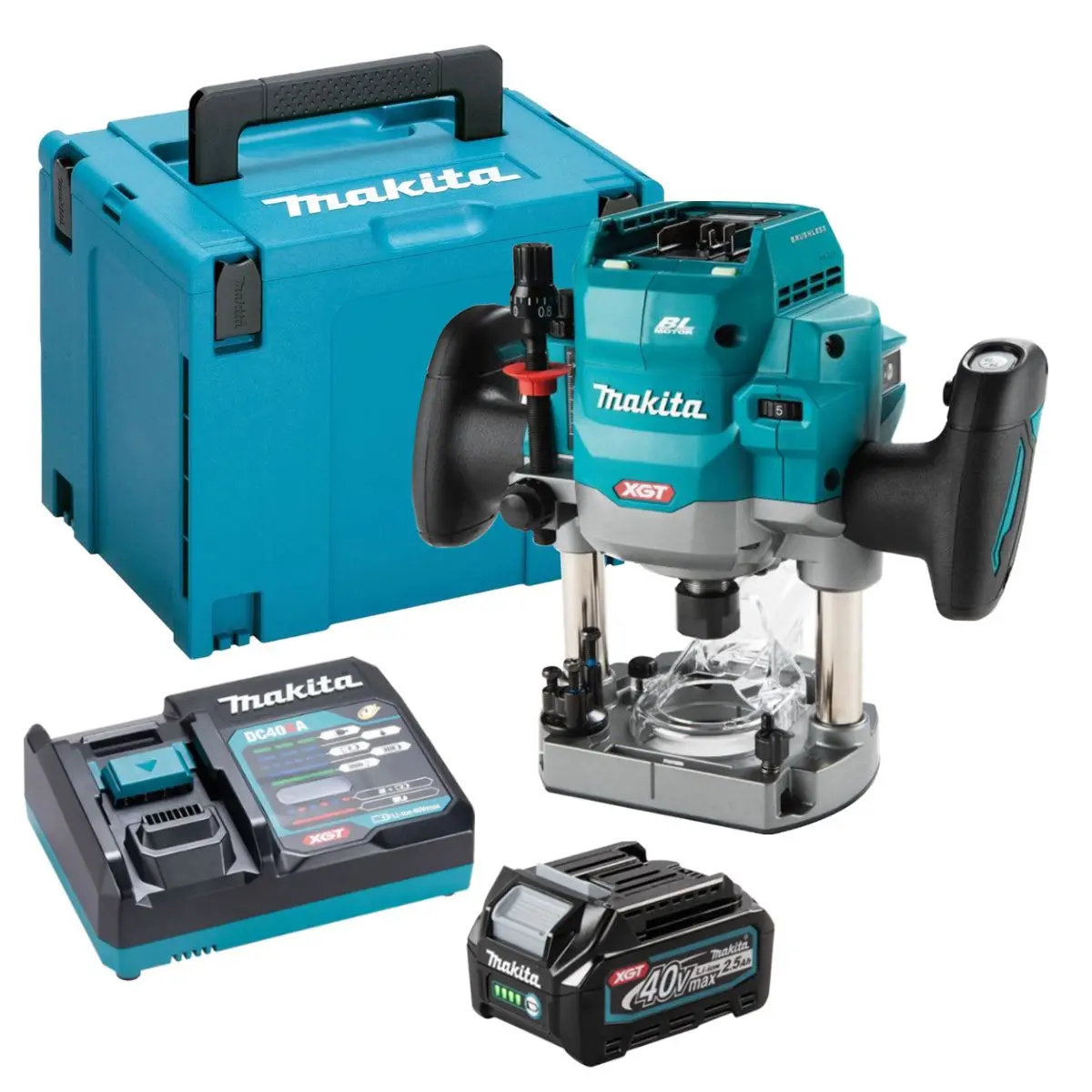 Makita Rp001gz02 40V Xgt Brushless 1/2" Router With 1 X 2.5Ah Battery Charger & Case 1