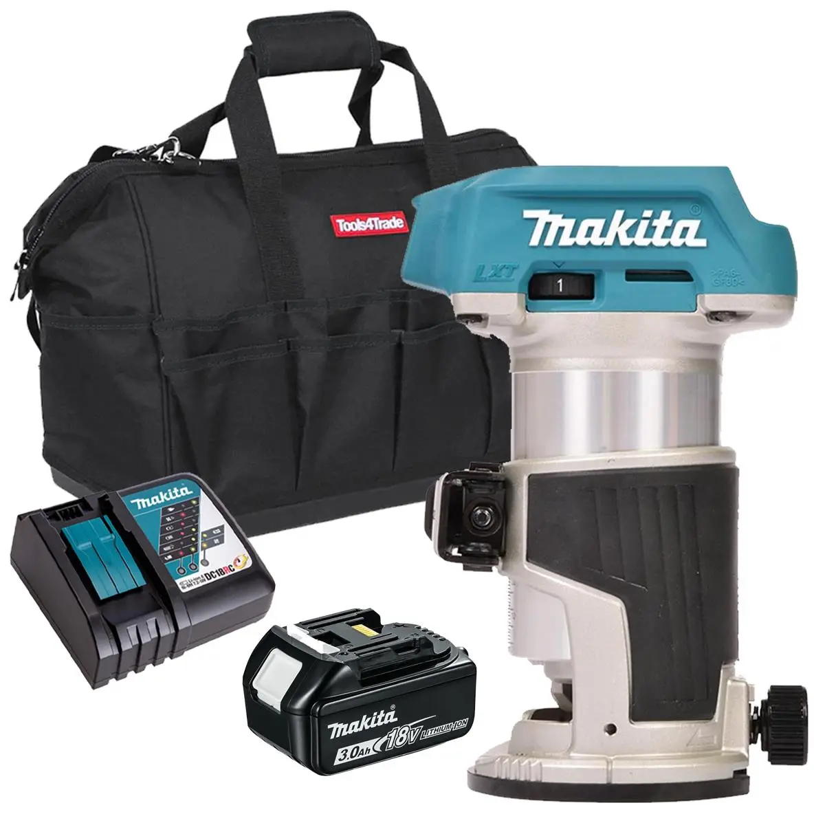 Makita Drt50zx4 18V Brushless Router Trimmer With 1 X 3.0Ah Battery Charger & Bag 1
