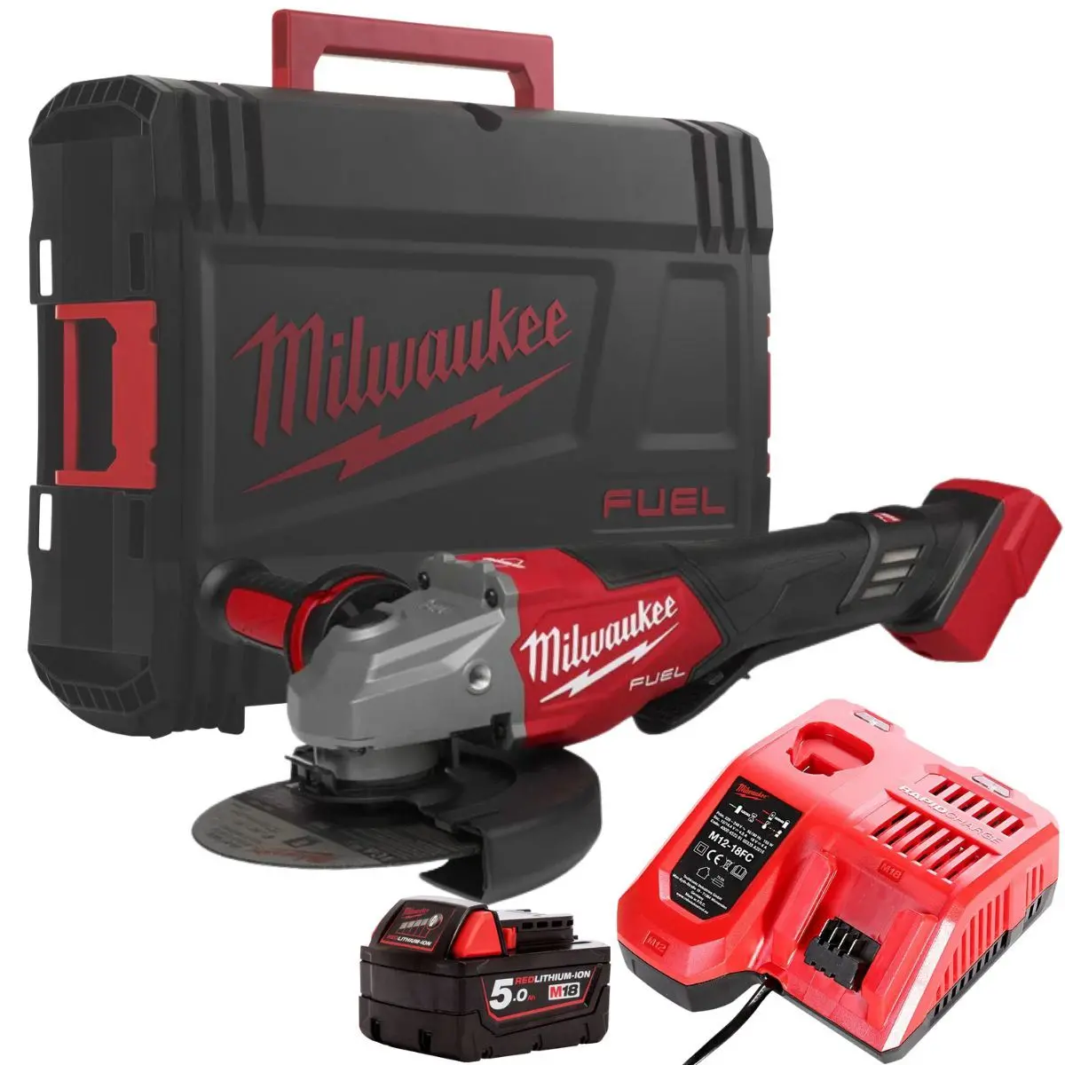 Milwaukee M18fhsag125xpdb2-0X Fuel 18V 125Mm Angle Grinder With 1 X 5.0Ah Battery Charger & Case 1